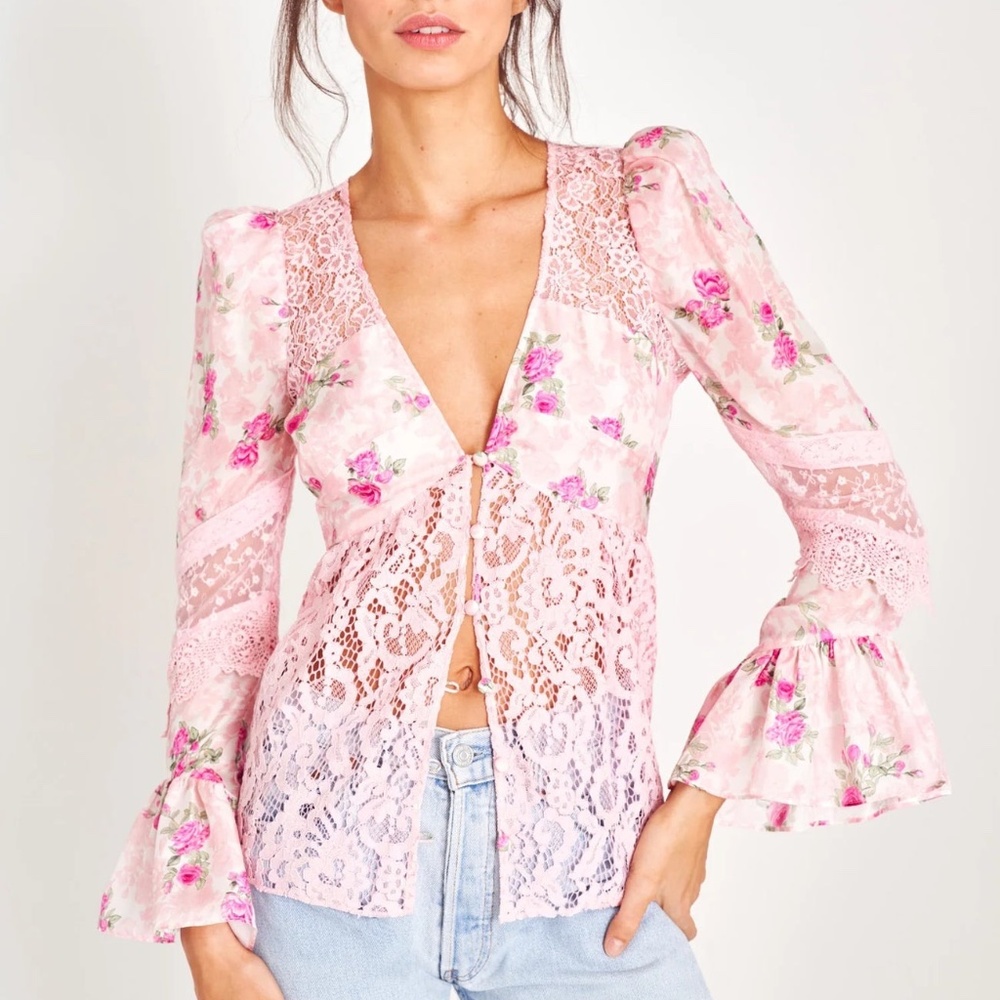 LoveShackFancy Priema Top in Pink Ivy